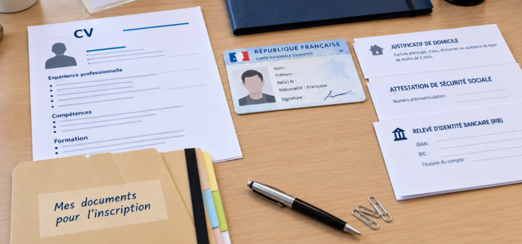 CV, carte d’identité, justificatif de domicile, attestation de sécurité sociale et RIB nécessaires pour une inscription en agence d’intérim.